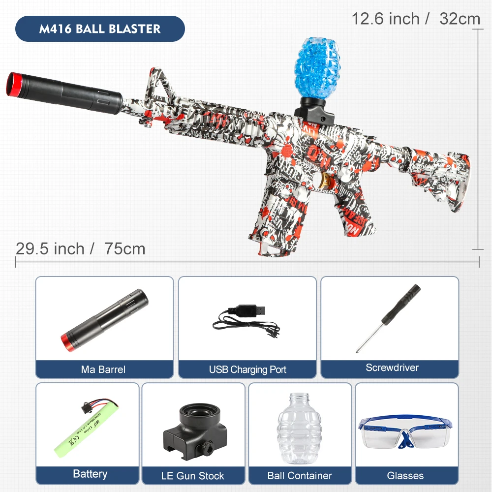 M416 elektrische blasterpistoolset, zeer nauwkeurig schietspeelgoed, perfect buitenspeelgoedcadeau voor verjaardag (kogels exclusief)