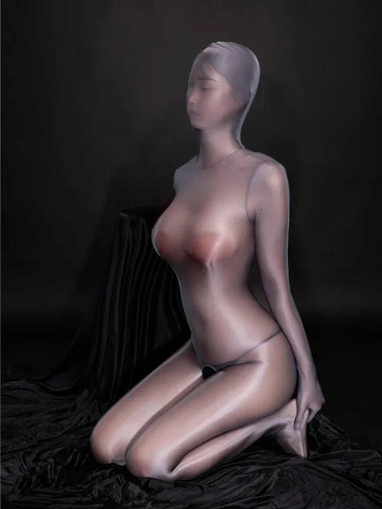 Косплэй купальник горничной масляные блестящие сексуальные комбинезоны женские с полным покрытием формирующее боди прозрачные эластичные колготки