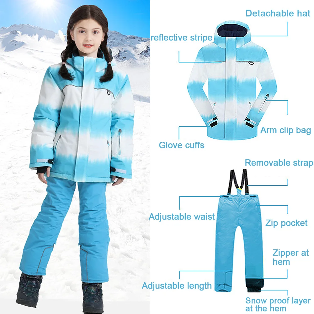 Snowboarding Suits for Kids Waterproof Jacket Children's Hooded Windproof Warm Skiing Wear Girls Sports Clothes for Winter