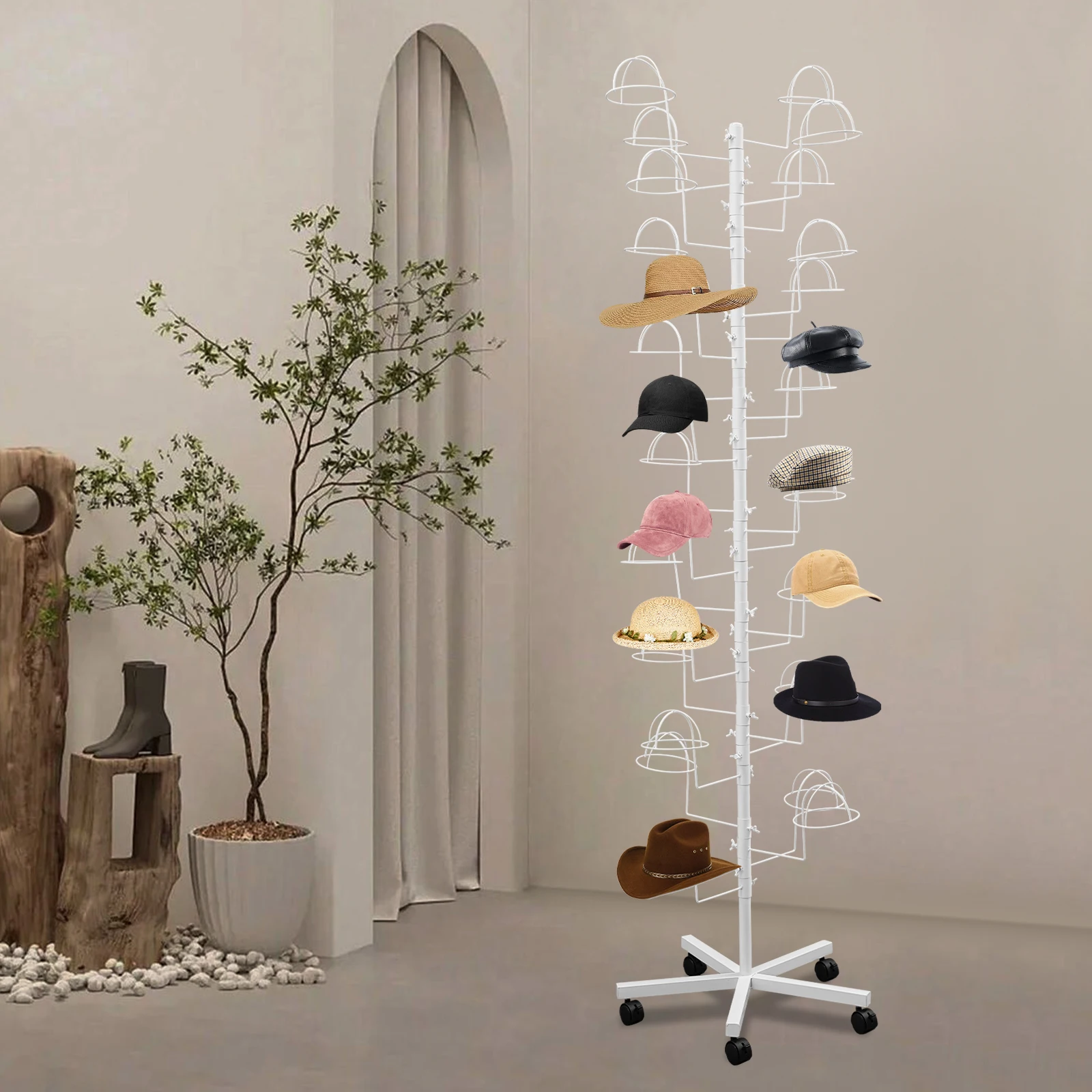 

НОВЫЙ Металлический стенд для демонстрации шляп, подставка для хранения шляп с 30 крючками, отдельно стоящий стенд для демонстрации шляп