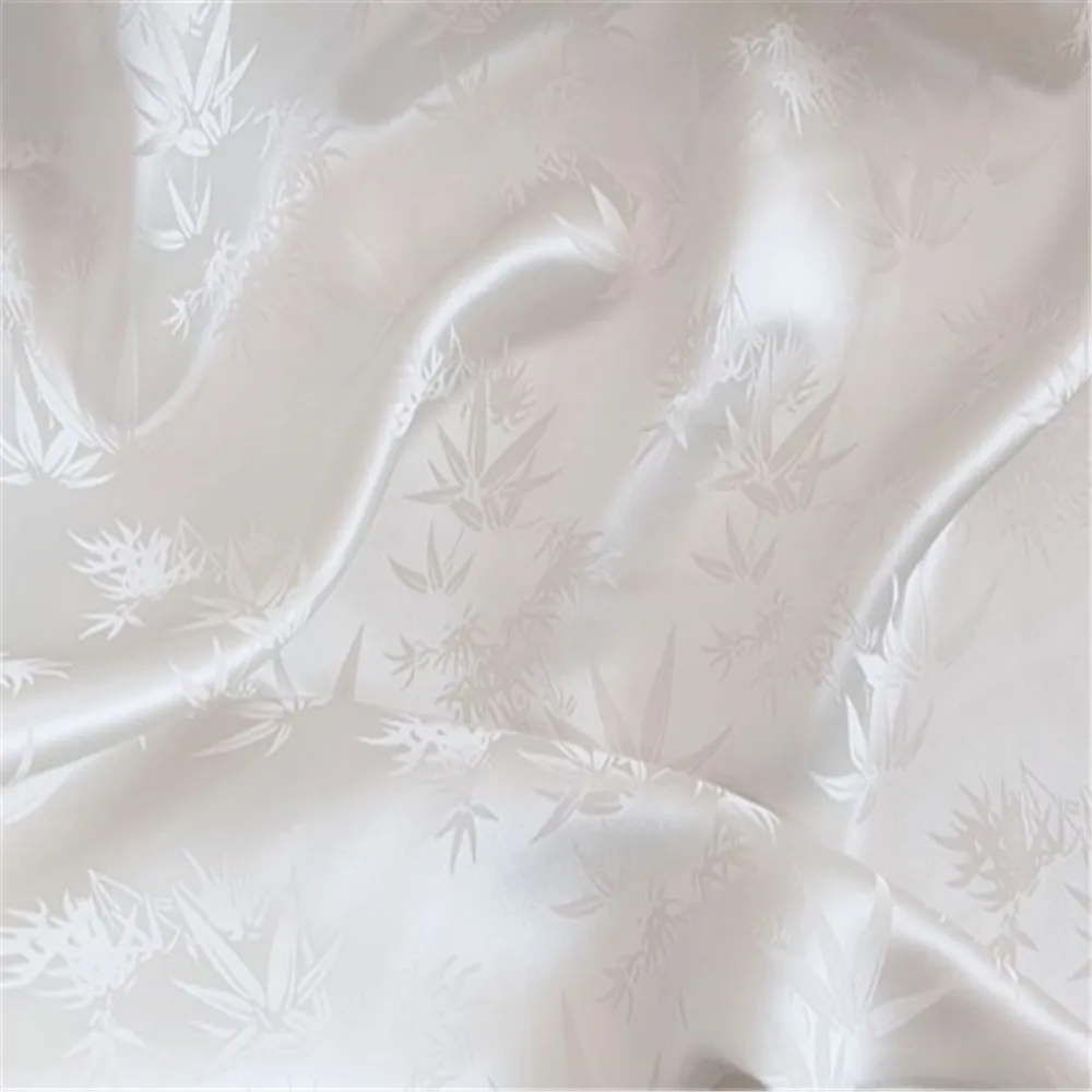 Top Plain Color New Vintage Bamboo Leaf Soft Silk Jacquard Fabric Luxury for Lady Elegant Dress Underwear