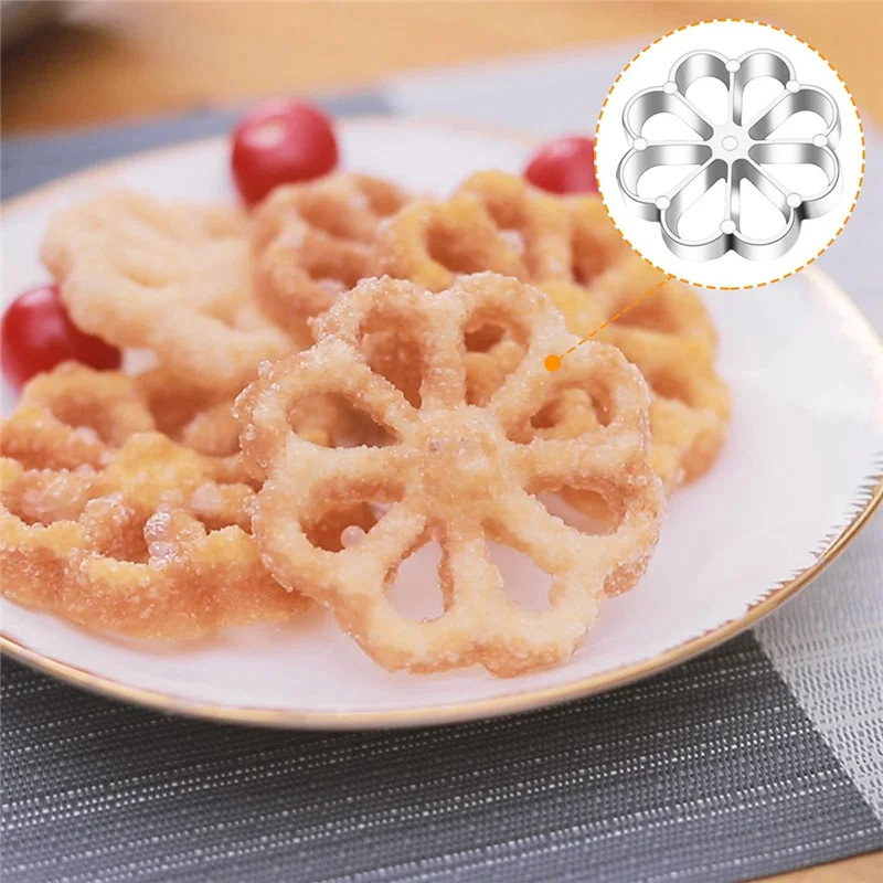 

High Quality 5PCS Bunuelos Mold Set Cake Snack Mold With Wooden Handles,Rosette Maker Cookie Bunuelos Tool
