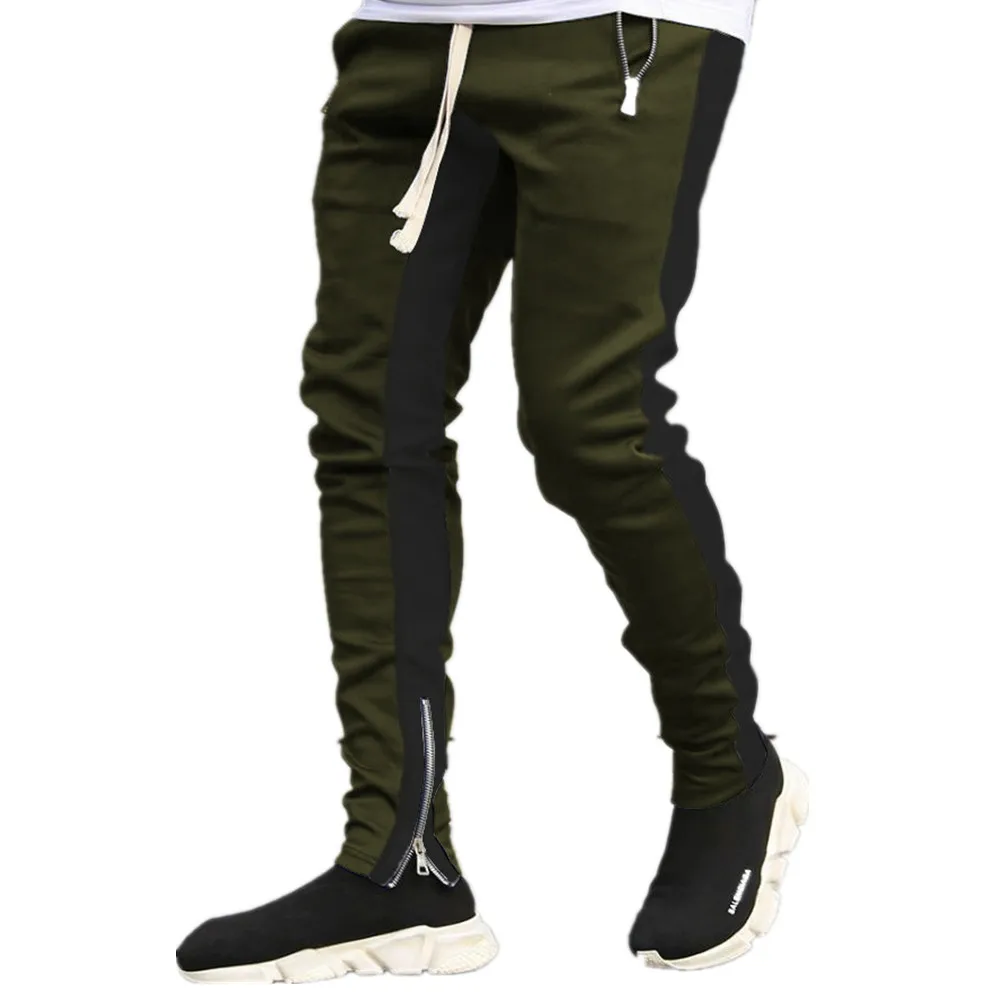 Spring And Autumn Men\'s Sports Casual Pants European And American Low Leg Zipper Full Length Sweatpants S-3XL