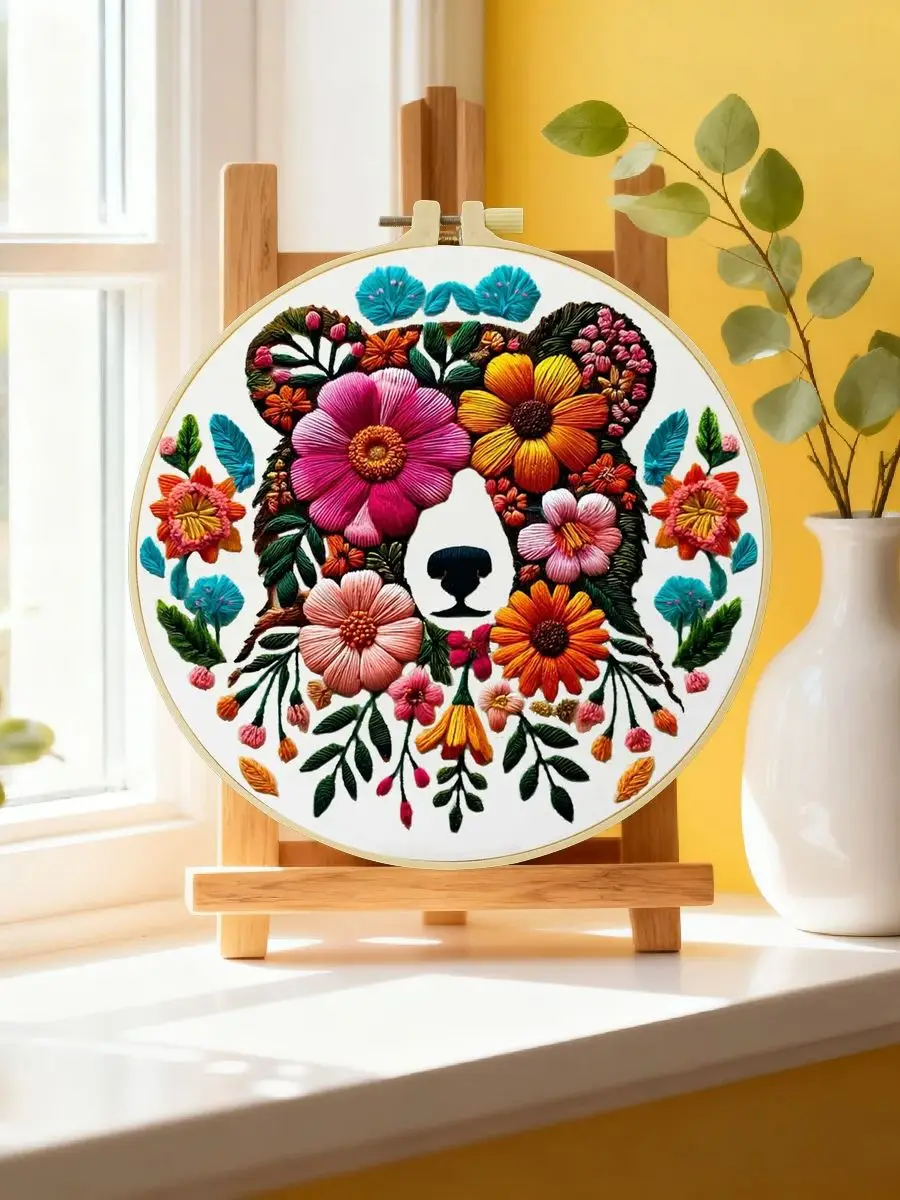 1 Stück 20X20CM/15X15CM 7,87/6,3 Zoll Bären-Stickerei-Starter-Kit DIY-Kit DIY-Stickerei-Set Handarbeiten Heimdekoration Nähkunst – Detail 6