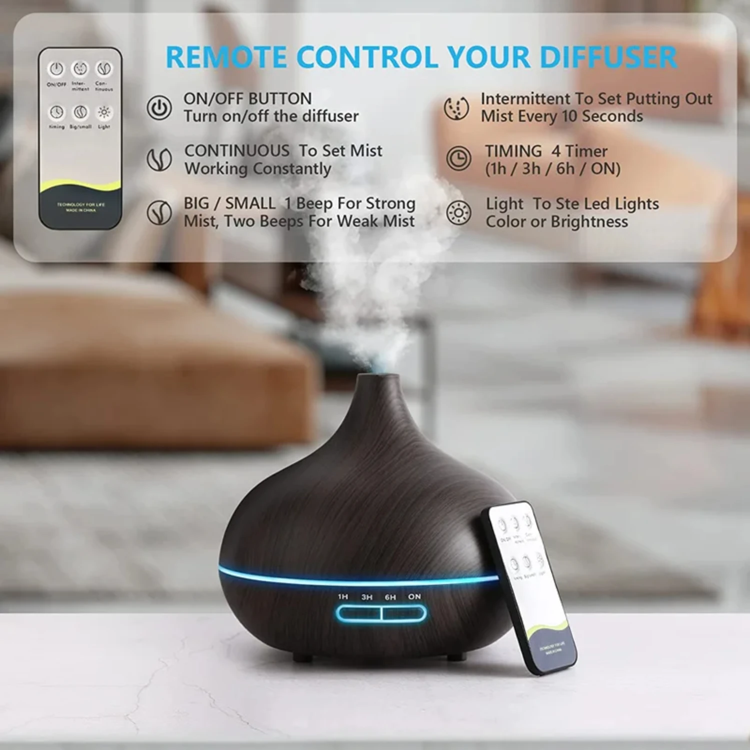 New Enhance Your Space With Wood Color Ultrasonic Air Humidifier - 550ML Essential Oil Diffuser Featuring Remote Control and Col