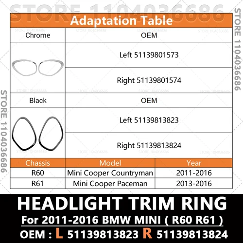 Imagen 2 del producto Para 2011-2016 R60 R61 BMW MINI Cooper Countryman Paceman faro embellecedor anillo bisel 51139801573/574, 51139813823/824