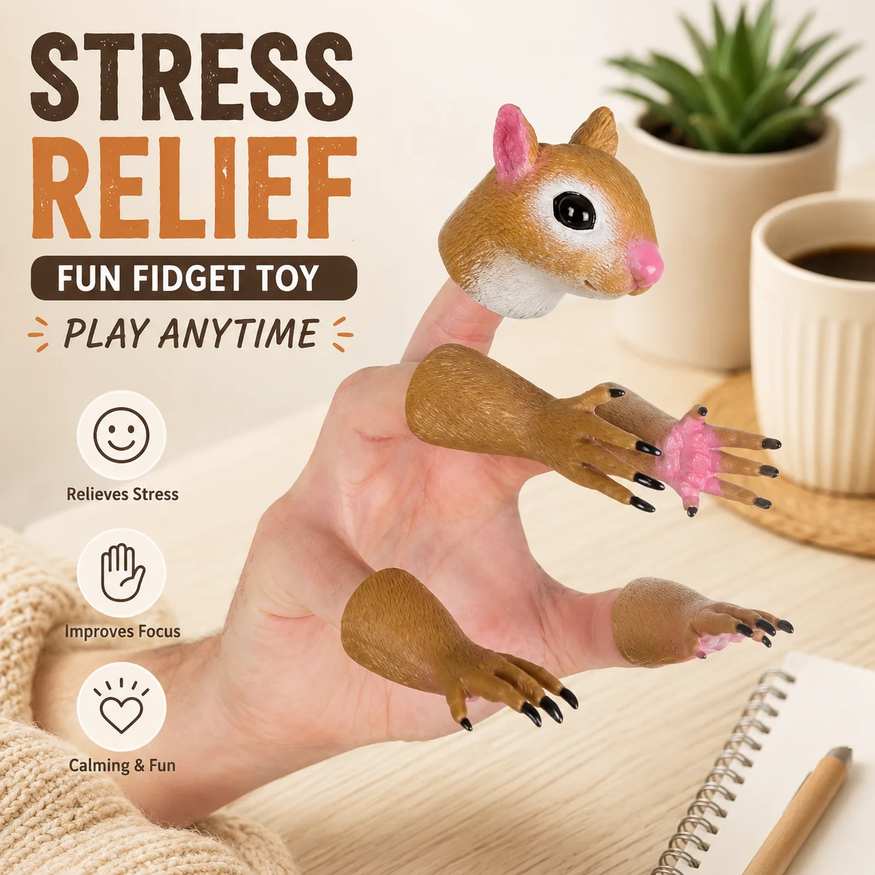 Realistic Squirrel Finger Puppet Set Flexible Soft TPR Stress Relief Fidget Toy Funny Animal Finger Hand Puppet Parent Child Interactive Mini Palm Size Bulk Party Favor Small Gift For Kids Birthday Classroom Carnival Holiday Goodie Bag Filler
