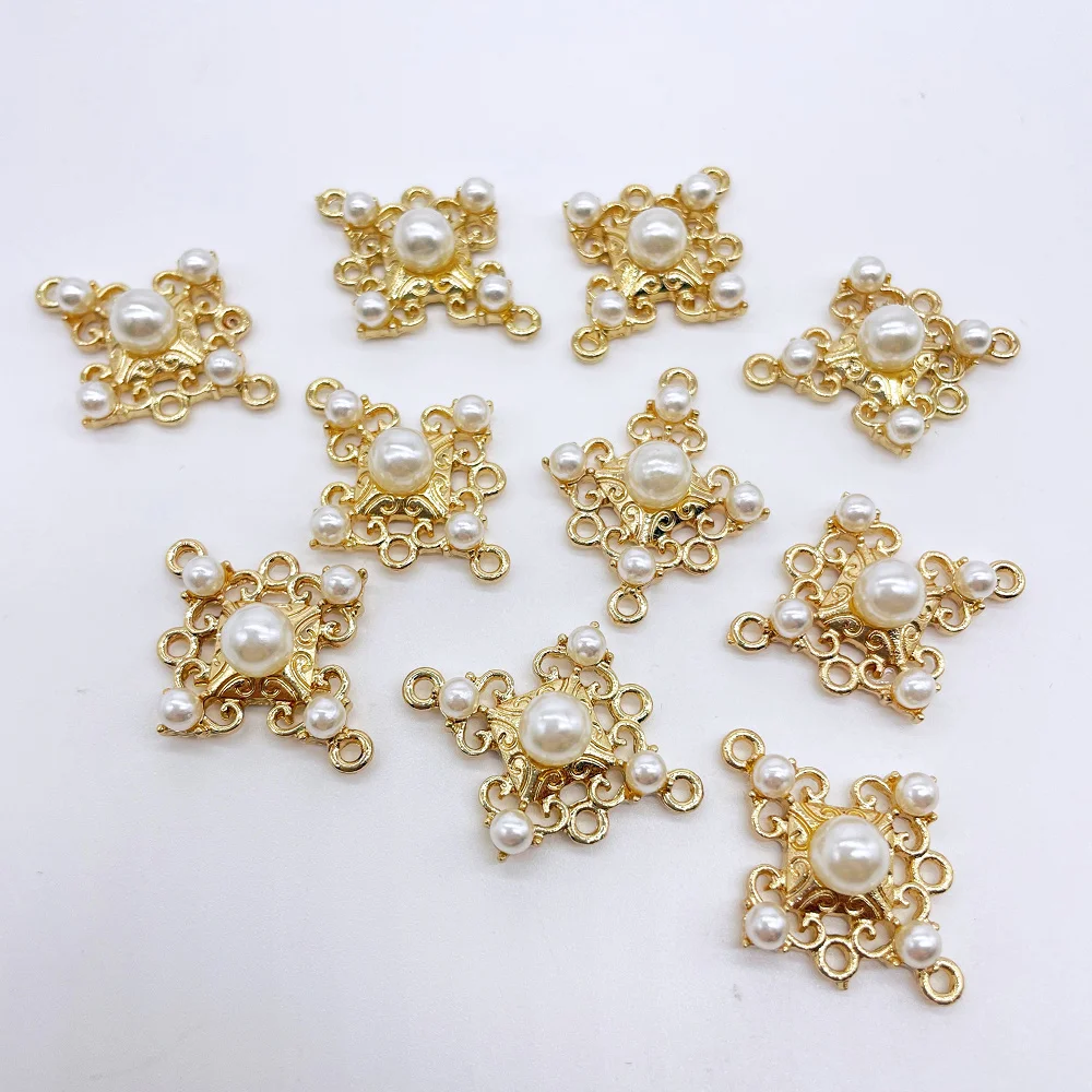 10Pcs Alloy Pearl Gold Pendant Decorative Button Flatback Ornaments Jewelry Earrings Choker Hair Clothing DIY Crafts Accessories