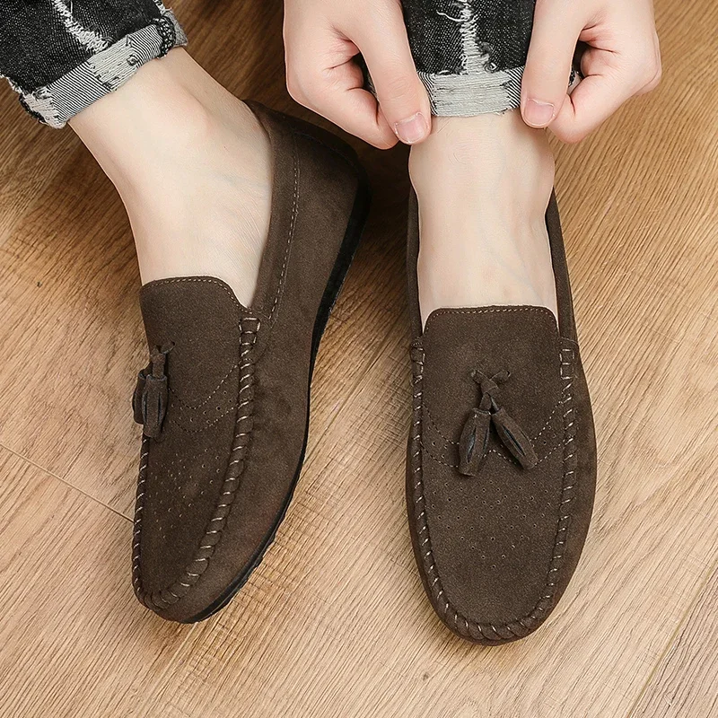 Fashion Suede Men Casual Shoes Luxury Brand Mens Loafers Breathable Comfort Slip-on Leather Driving Shoes Lazy Shoes Moccasins