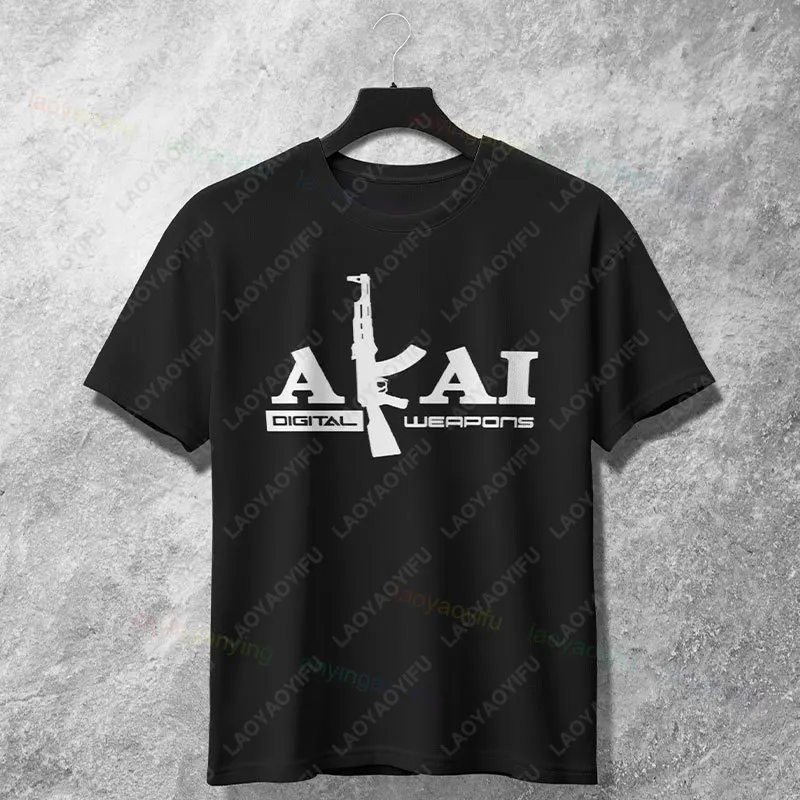 Men's Funny Digital Weapons Ak 47 Guns Originality Graphic T-shirt 100% Cotton Short Sleeve Round Neck Fashion Casual Tshirt