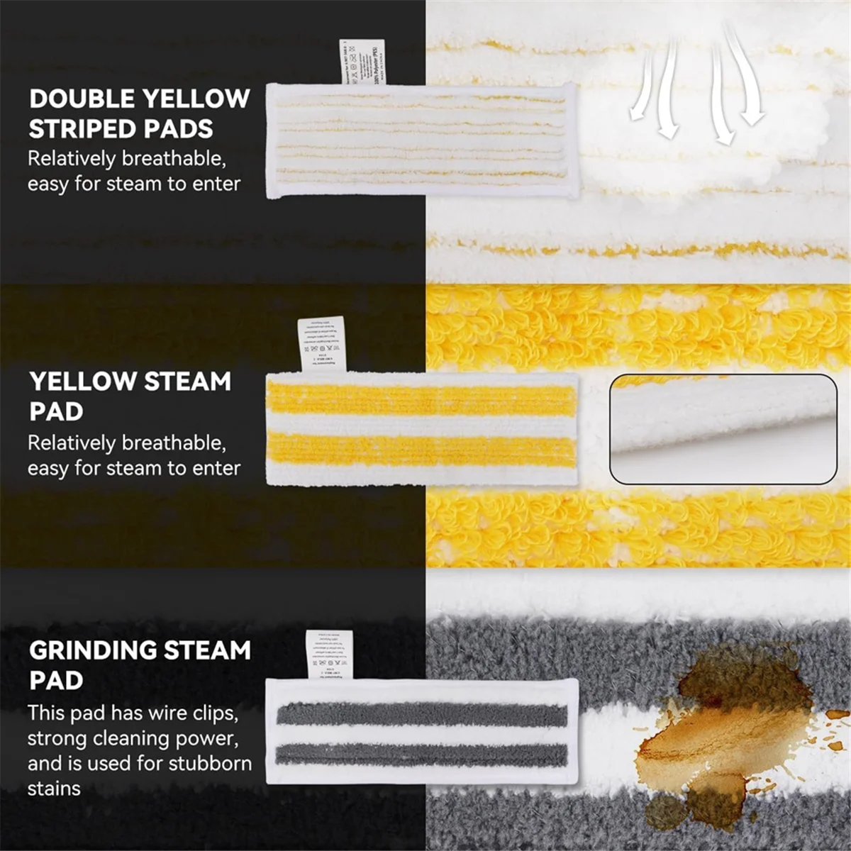 Top A368I Floor Nozzle Set for Easyfix SC 2, SC 3, SC 4, SC 5 Steam Cleaners, 3 Pieces Microfiber Cloths and 1 Brush Head