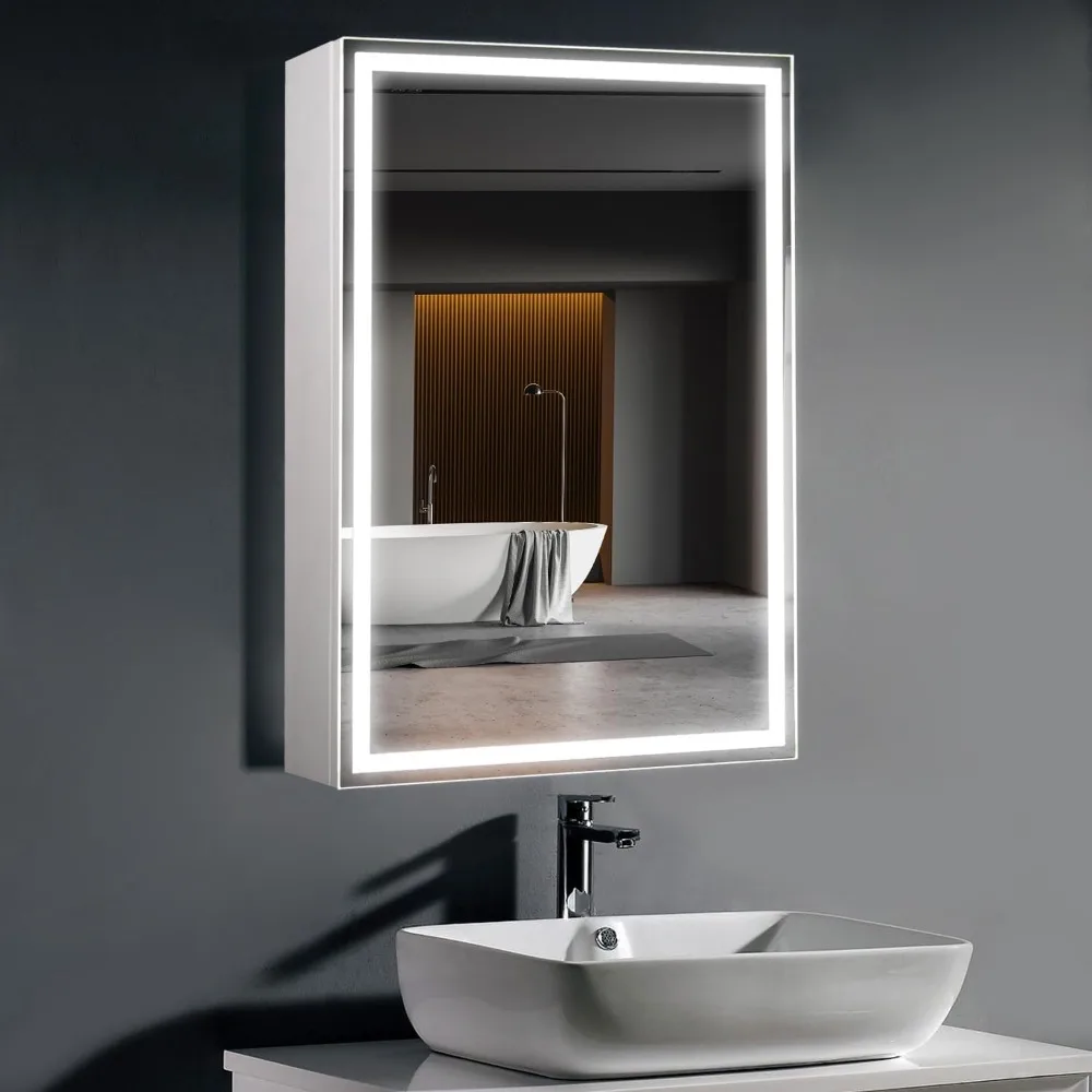 20x28 Inch Illuminated Bathroom Medicine Cabinet Mirror with Defogger Dimmable 3000K 5500K Adjustable Shelf Wall Mount