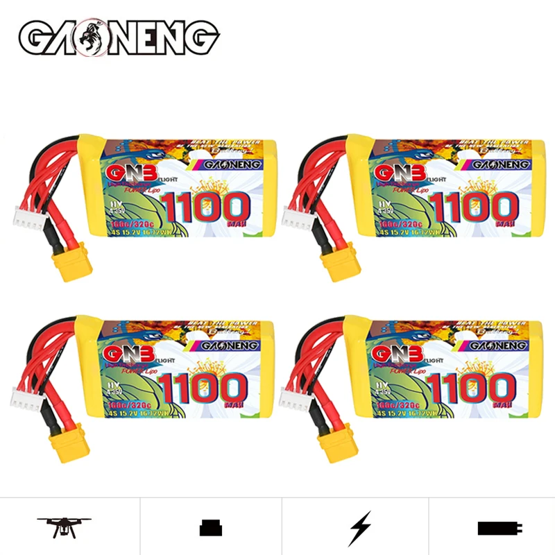 4Pcs GNB 4S 15.2V 1100mAh 160C/320C Rechargeable LiPo Battery For RC FPV Drone Quadcopter Airplane Helicopter Racing Part Hobby