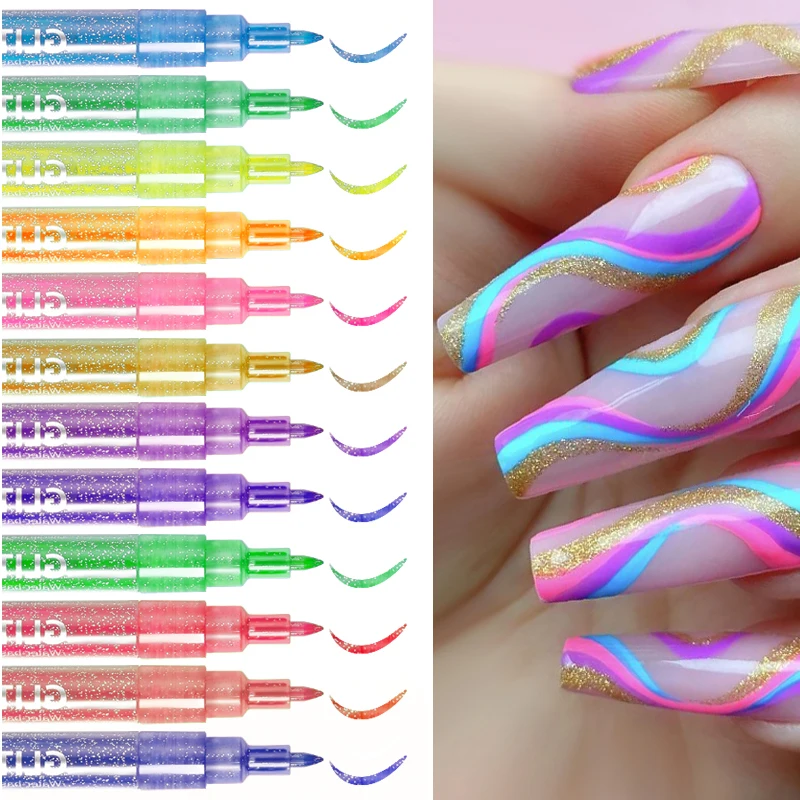 1 Set Graffiti Nail Pen for 3D Nail Art DIY Metal Shining Nail Polish Pen Waterproof Nail Drawing Painting Brush Manicure Tools