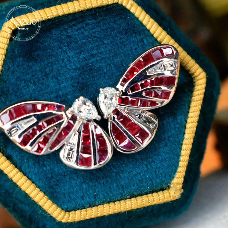 

Aazuo Fine Jewelry 18k Gold Natural Ruby Real Diamonds Luxury Butterfly Stud Earrings Gifted For Women Engagement Wedding Party