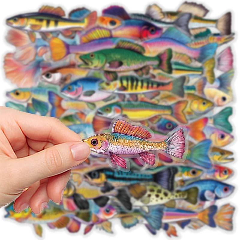 50PCS Fish Stickers Fishing Box Suitcase Laptop Guitar Phone Car Scrapbook Waterproof DIY Decorative Aesthetic Graffiti Decals