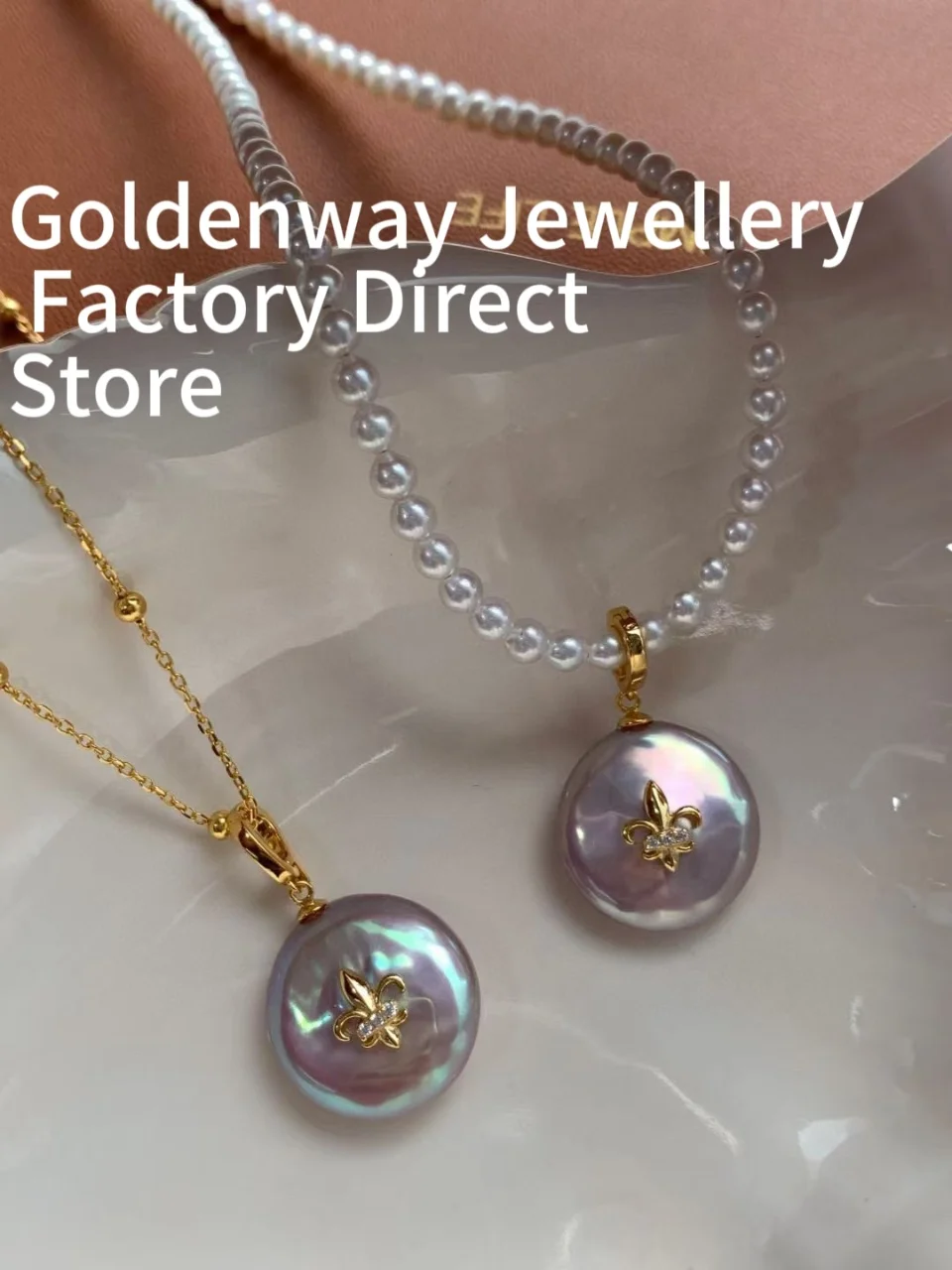 

Certificate Untreated Freshwater Purple Barque Round Pendant Engraved Iris Chain Necklace Unique Natural Keshi Ins Women Jewelry