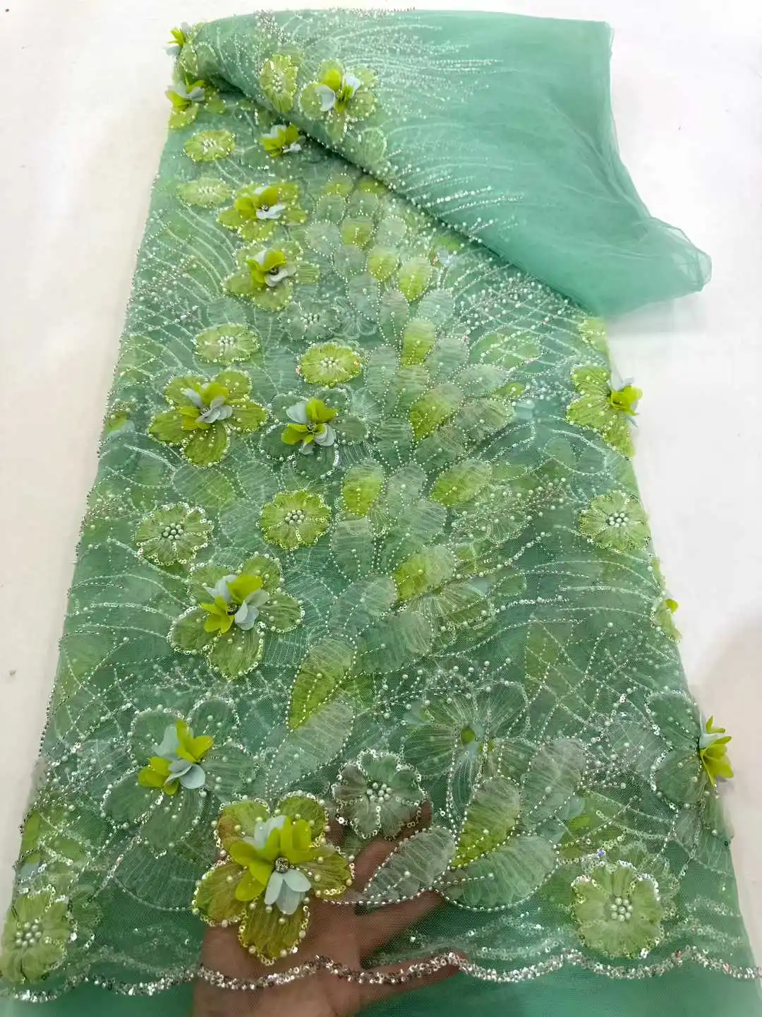 

Африканское кружево с бисером для жениха, высококачественная зеленая французская нигерийская ткань с пайетками для свадебных и праздничных платьев 2026 года