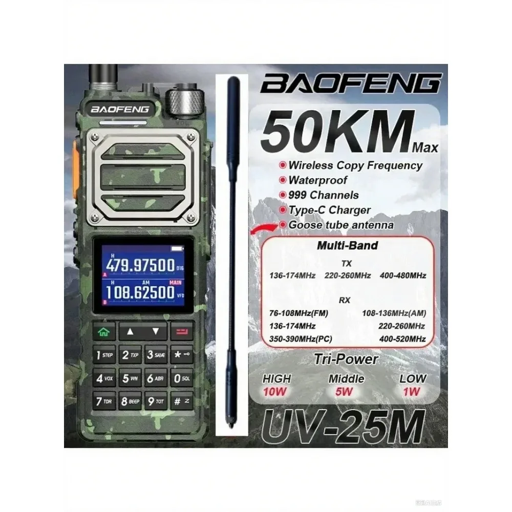 Baofeng UV-25M Air Band Walkie Talkie 6 Band Camo Wireless Copy Frequency Type-C Port AM FM Long Range High Power 2-Way Radio