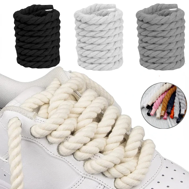 2PCS Round Shoelaces Thick Cotton Sports Rope Laces for Sneakers Kids Adult 120/140cm Rubber Bands Casual Shoes Accessories