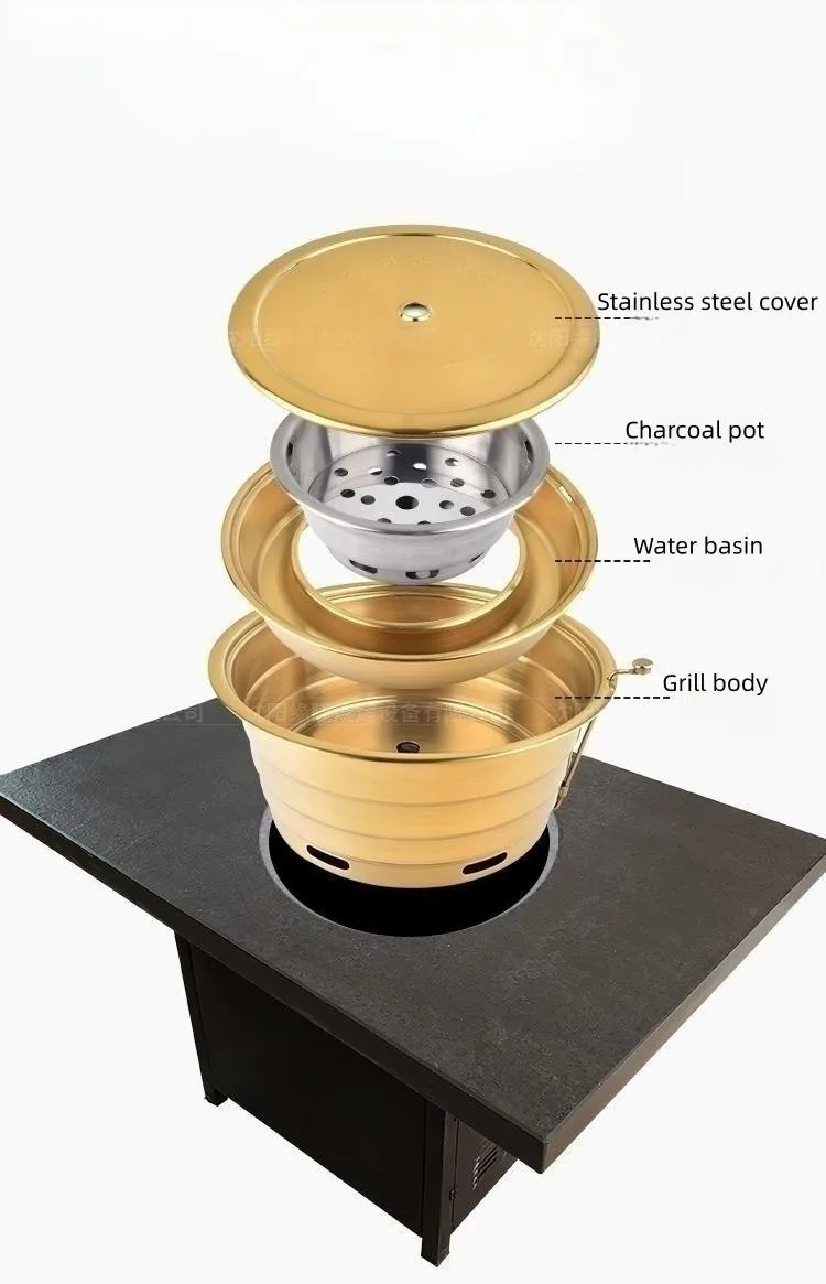 Высококачественная крытая плита Hibachi Golden Коммерческий бездымный фильтр Круглый угольный гриль-стол для барбекю для ресторанов