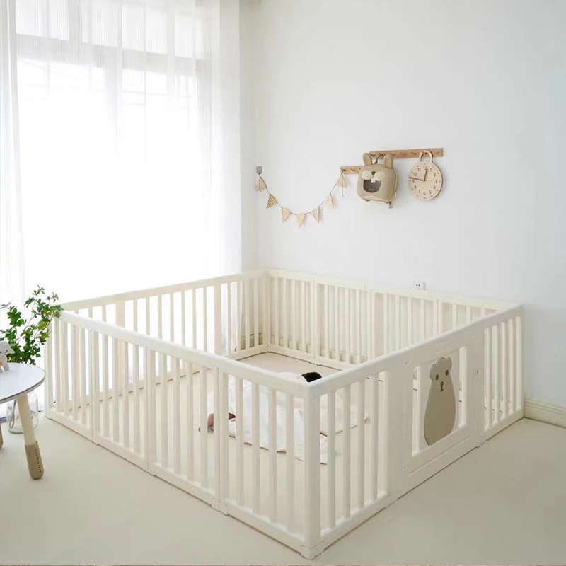 2022 Newest design soft play sturdy wood  playpen white for baby playpen baby laufstall corral de bebe