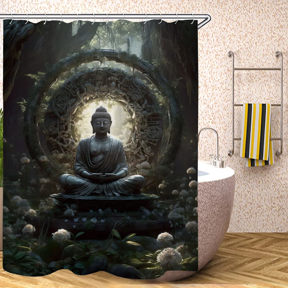 Indian Buddha shower Curtains For Bathroom showers Folding Partition Bath European Curtain Accessories Bedrooms Waterproof Set