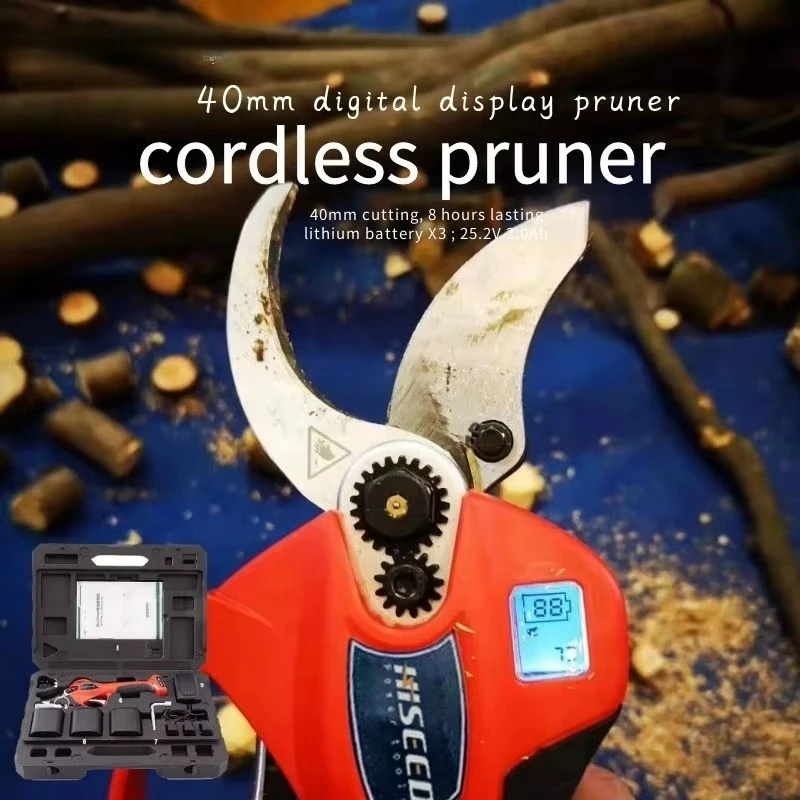 25.2V Electric Garden Pruner 40MM LED Scissors Cordless Electric Pruning Shears Branch Cutter Electric Fruit Pruning Tool
