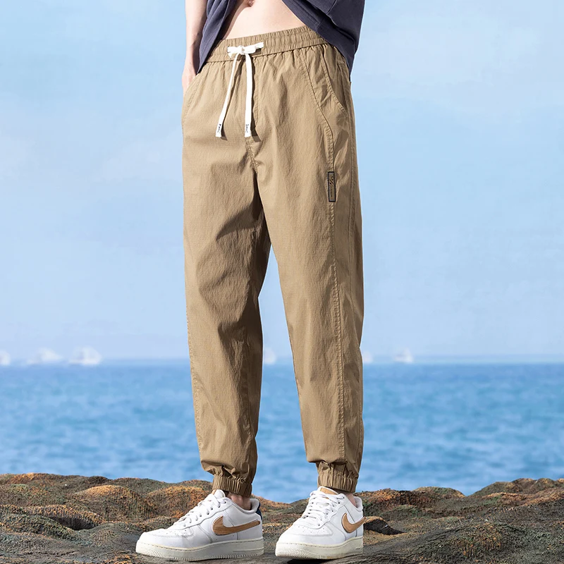 New Summer Brand Clothing Soft Lyocell Fabric Men\'s Casual Pants Thin Slim Elastic Waist Korea Jogger Ankle Length Trousers Male