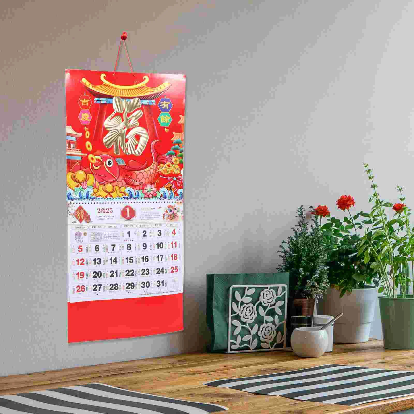 Jaar van de Slang Wandkalender Kantoor Hangend Scrollpapier 2025 Decoratie Maandelijks