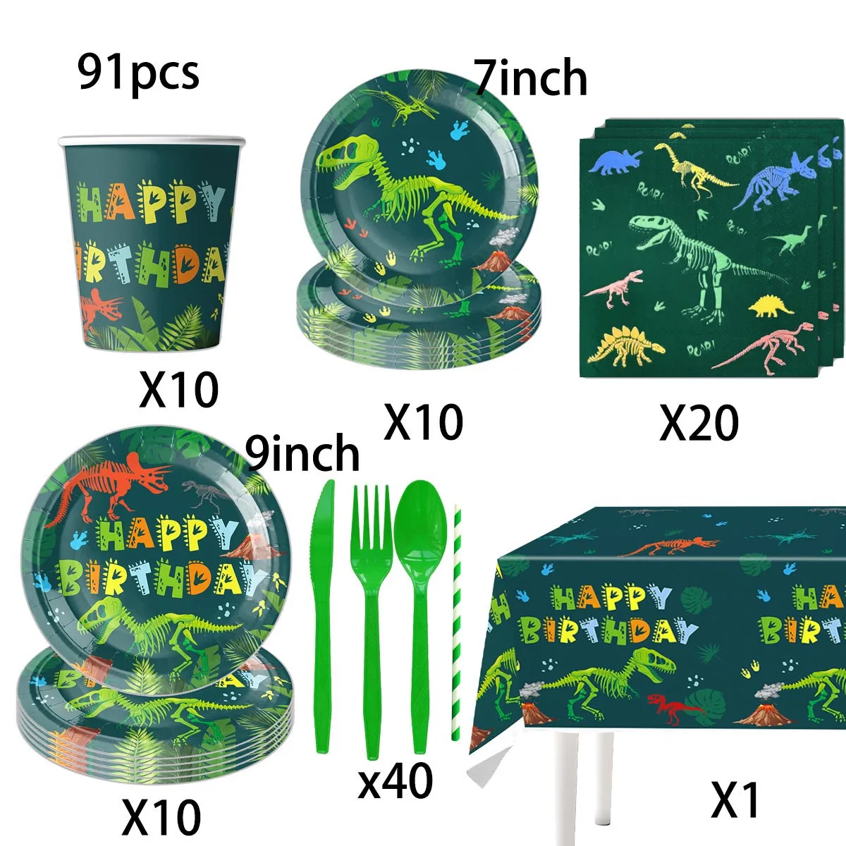 Dinosaur Party Decorations Supplies Tableware Set Paper Cups Plates Banner Tablecloth Party Favors Gifts Stamp Sticker