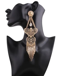 New Geogous Earrings Long Chian Alloy Gems Dangle Earrings For Women Fashion Jewelry Party Show Statement Earrings Accessories