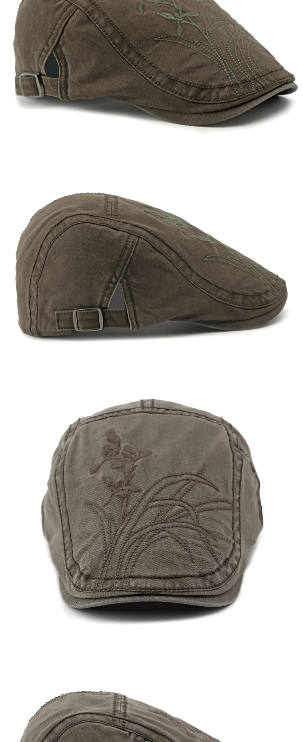 HT4406 Baskenmützen für Herren und Damen, Vintage Künstler-Mütze, Unisex Baumwoll-Flachmütze, Frühling Verstellbare Blumen-Baskenmütze – Detail 6