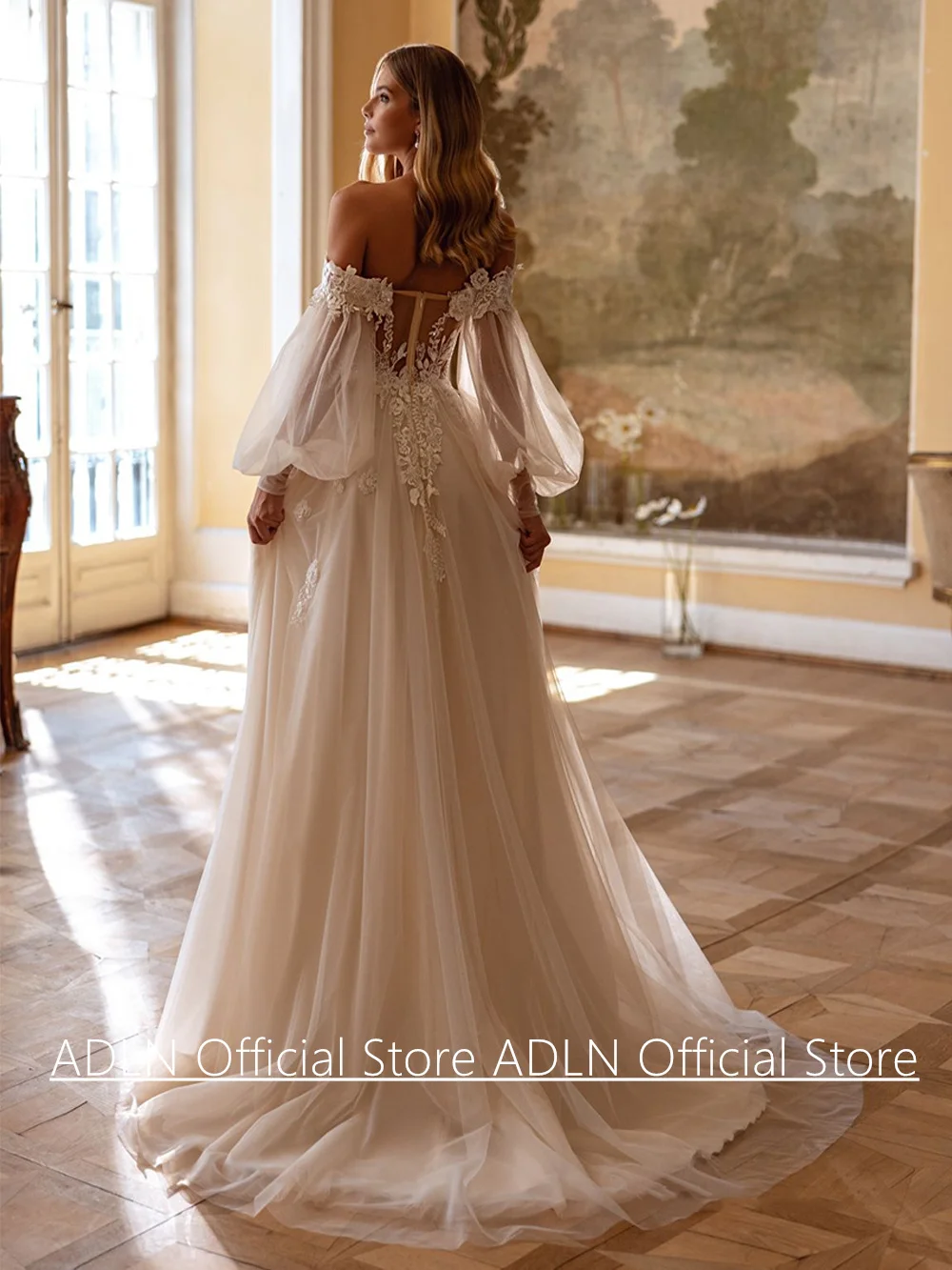 Princess Wedding Dress Customized Detachable Off Shoulder See Through Applique Sequined A Line Soft Tulle Bridal Gown for Bride