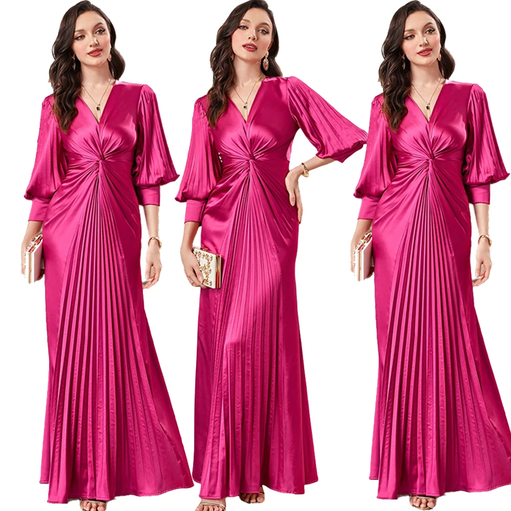 Wedding Party Prom Evening Dresses Dubai African for Women Puff Sleeve Gown Slim Long Maxi Dress Elegant Birthday Dinner Vestido