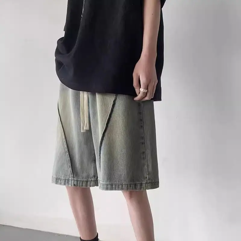 

Men's Vintage Denim Shorts Summer High Street Fashion Loose Fit 5 Inch Inseam Casual Elastic Waist Streetwear