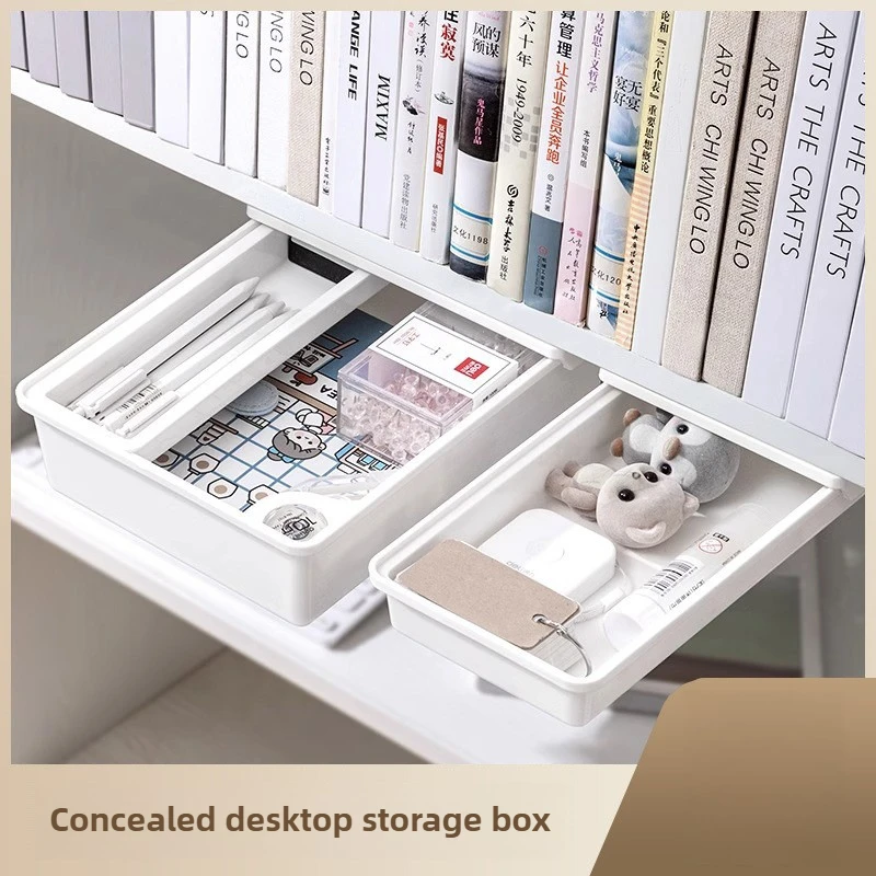 Hidden Storage Box Desk Storage Drawer Self-Adhesive Plastic Table Storage Holder Simple Sundries Cosmetics Stationery Organizer