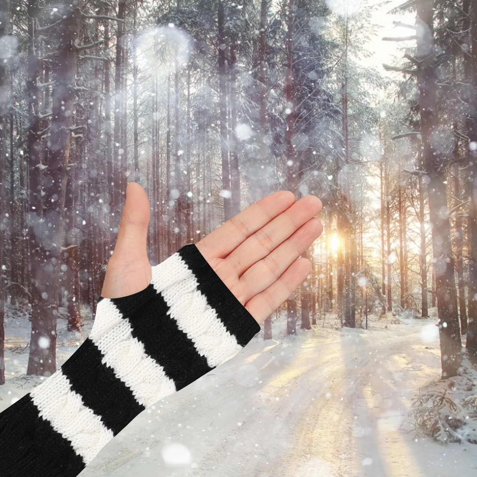 

1Pair Woolen Yarn Knitted Stripe Warm Half Finger Gloves Winter Outdoor Activities Cycling Driving Running Warm Gloves