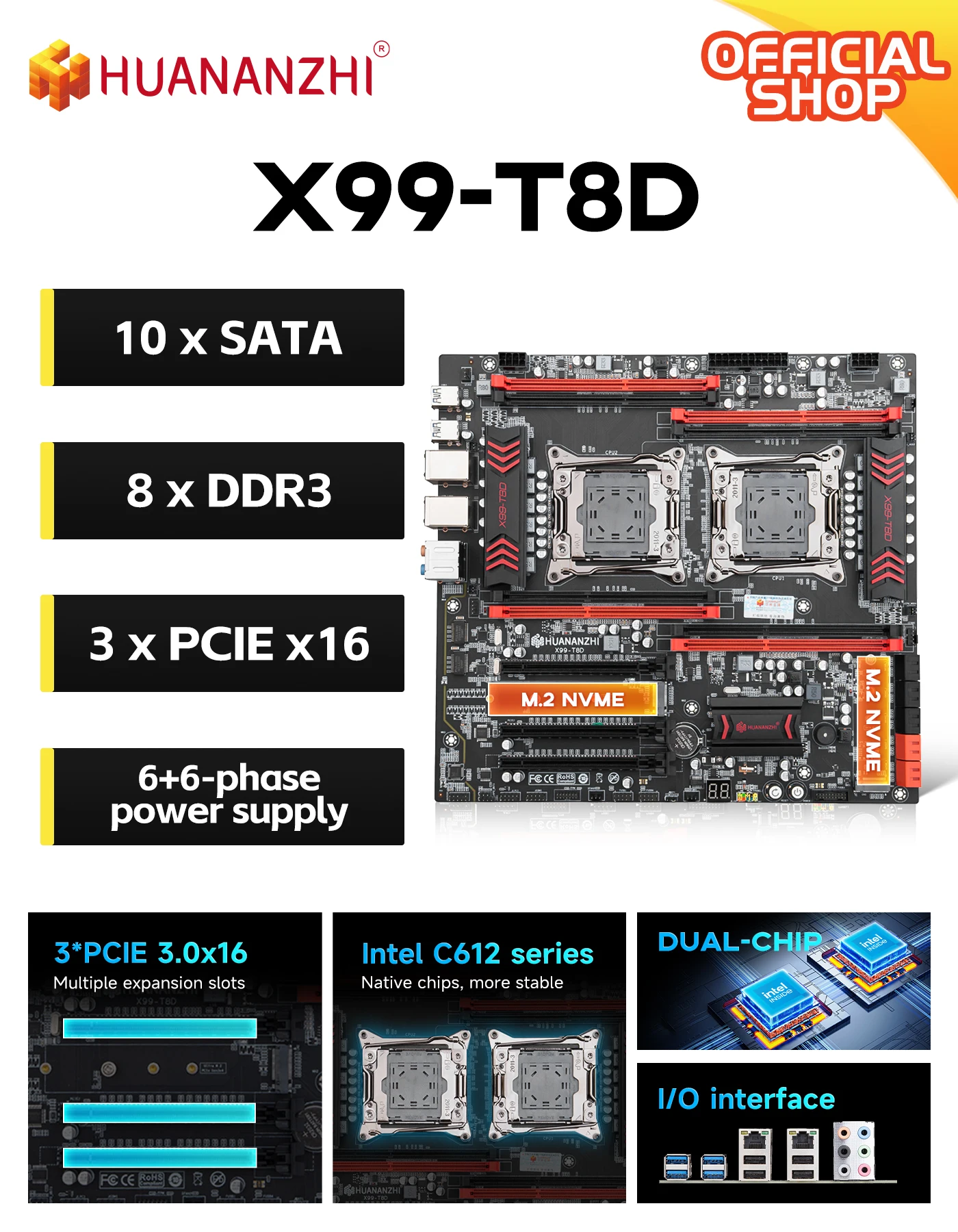 

Материнская плата HUANANZHI X99 T8D LGA 2011-3 XEON X99 с поддержкой двух процессоров Intel E5 2696 2678 2676 2666 V3 DDR3 NON ECC RECC M.2 NVME