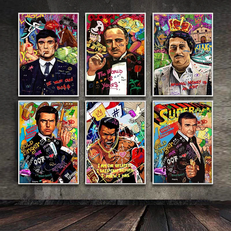 Classic Gangster Movie Character Graffiti Art Poster Canvas Paintings Make Money,Be Your Own Boss Motivational Poster Home Mural