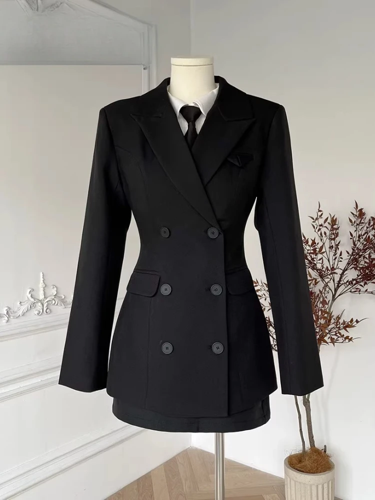 Korean Style Elegant Women 3 Piece Set Slim Blazer Coat + Design Blouse + Mini Skirt Y2k Harajuku Retro New Fashion Outfits 2025 - Image 2