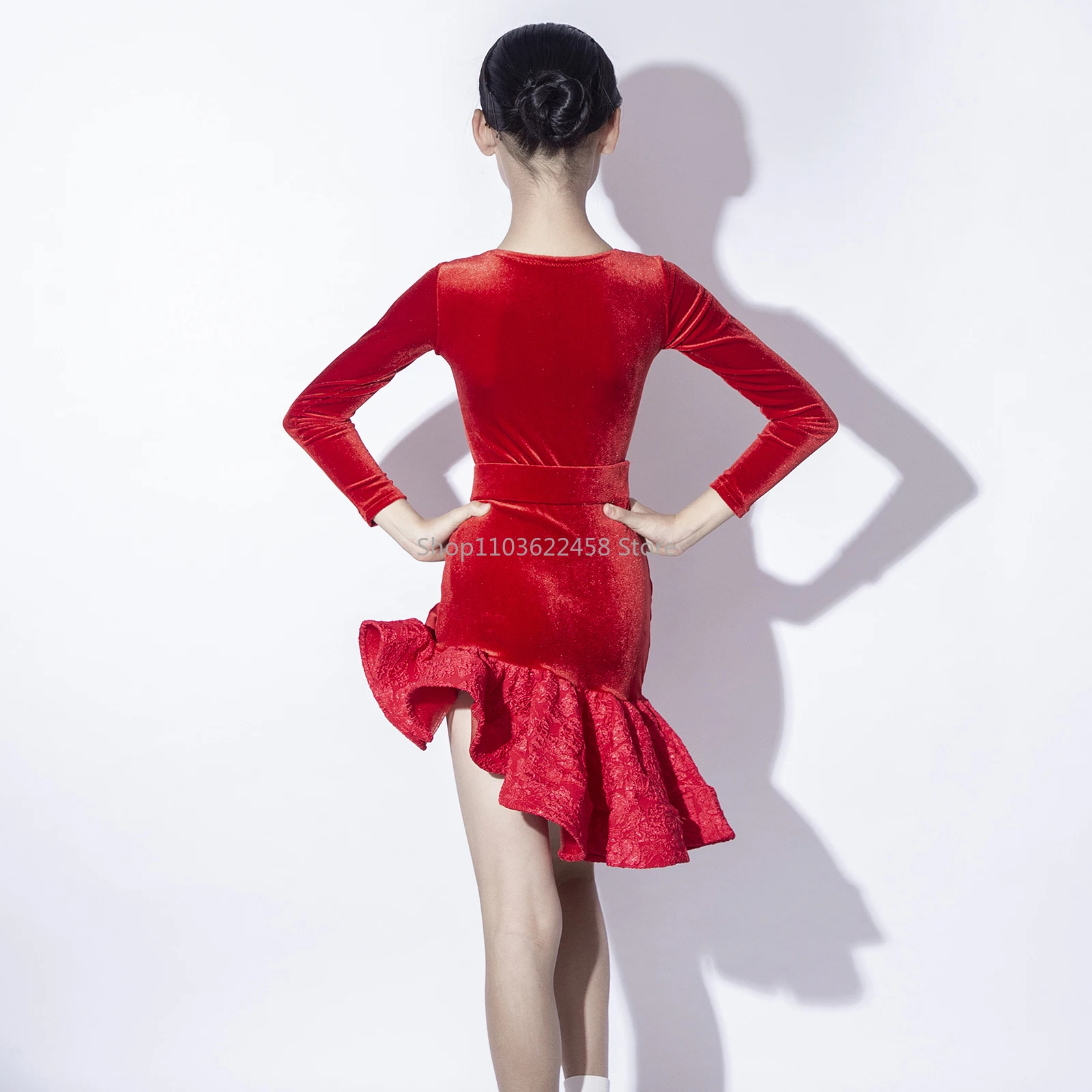 Vestido de baile latino Samba para niñas, ropa de baile de Tango de terciopelo, traje de baile de salón de competición para niños, vestidos estándar