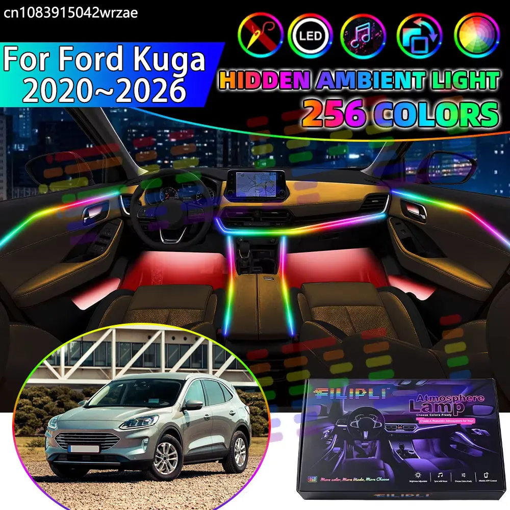 For Ford Kuga 2020~2026 MK3 C482 2021 2022 RGB Car Interior Ambient Lights Strips Breathing Lighting Kit App Control LED strips