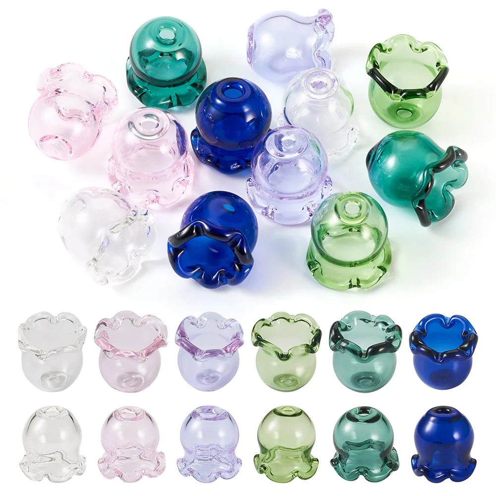 

12Pcs Transparent Glass Bead Cone Multi-Petal Flower Glass Bead Cap Spacer Bead DIY Dangle Earrings Jewelry Chimes Accessories