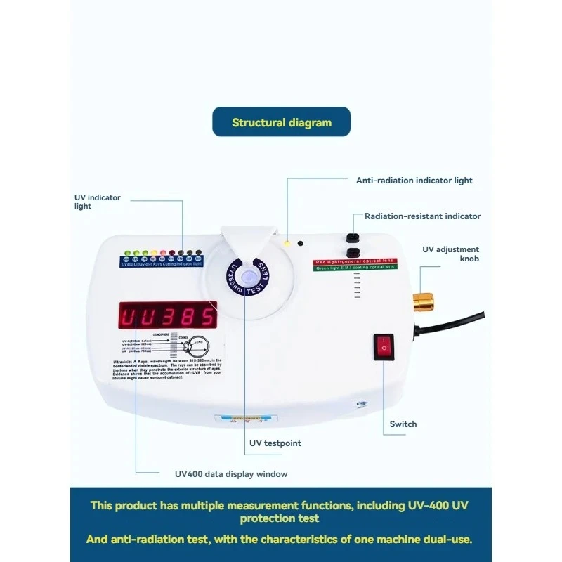 Lens radiation protection tester, multi-functional ultraviolet tester, eyewear equipment and instruments, UV400 tester