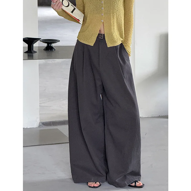 2026 Women Spring Stright Pants High Waist Cotton Material Wide Leg Casual Long Pants Female Trousers Women Clothes