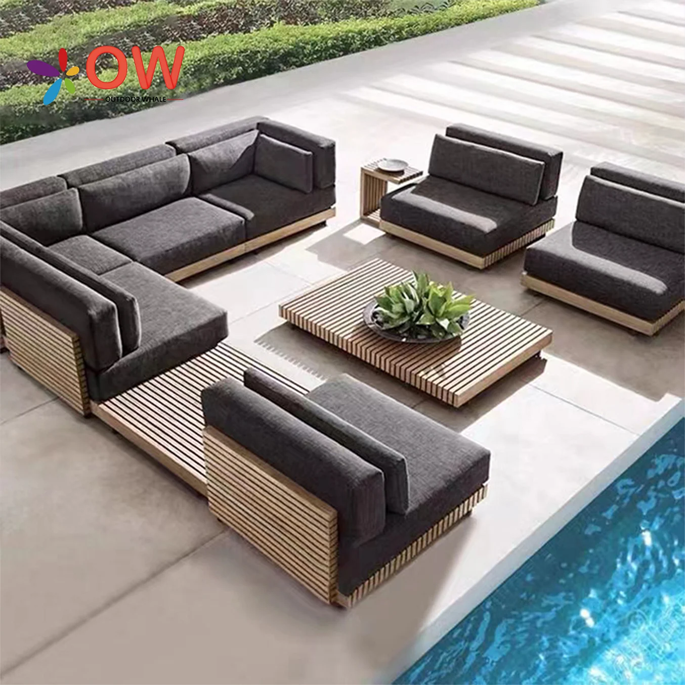 Hotel Modern Sofa Set Garden Teak Outdoor Furniture Aluminum Wood Patio Outdoor Couch Sectional Teak Luxury Garden Sofa Set