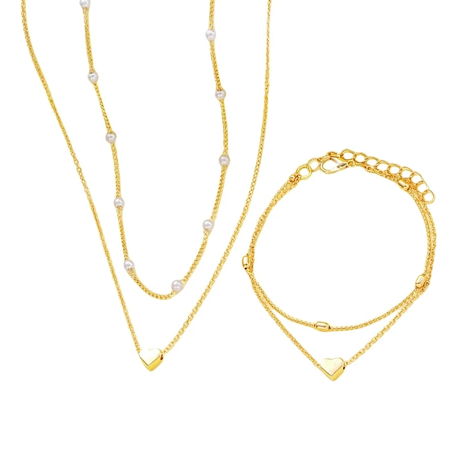 Neues Schmuckset mit Imitationsperlen in Herzform für Damen, in Gold- und Silberfarben, mit runden Perlen, bestehend aus Halskette und Armband, ideal als Schmuck für den täglichen Gebrauch oder als Geschenk. – Detail 6