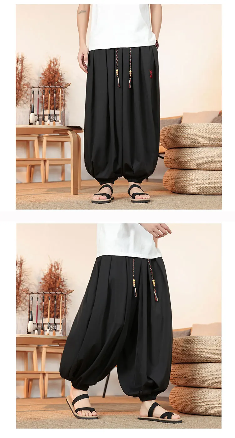 Plus Size 8XL Pants Men Summer Ice Silk Thin Lantern Pants Men Fashion Loose Breathable Casual Comfortable Wide Leg Trousers Men