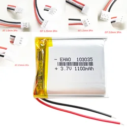 3.7V 1100mAh Li-Polymer Lipo Rechargeable battery 103035 + JST 3pin plug For Smart Phone DVD MP3 Led Lamp Camera Massager Speake